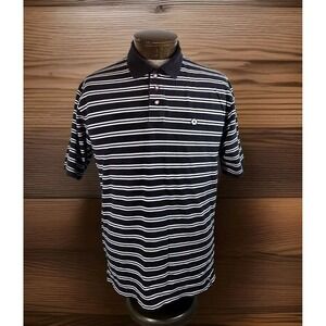 South Pole Polo Shirt Mens Large Black White Striped Casual Vintage Button Rugby
